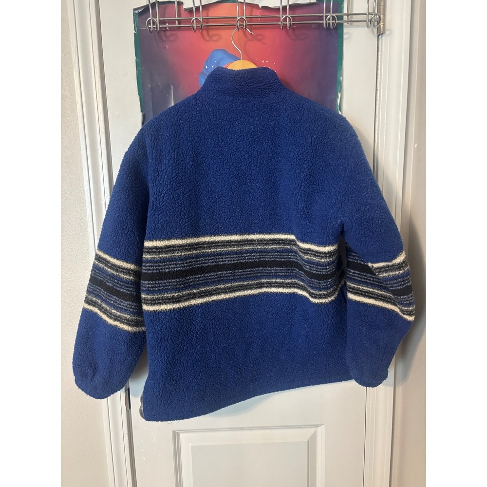 Class Club Vintage Blue Sherpa Fleece Full Zip Jacket Striped Boys L 14-16 - Picture 2 of 6